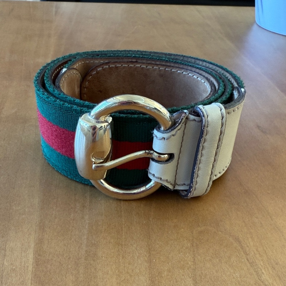 Gucci Green and Red Belt with Gold Buckle